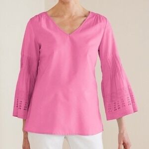Soft Surroundings Pink Bell Sleeve Heloise Eyelet Sleeve Tunic Top Women's Small